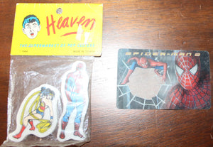 Spiderman Nano Set 1979 Hulk License plate and Puffy Stickers 1984 Wonder Woman Eraser MIP