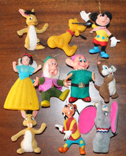 Load image into Gallery viewer, Vintage Flocked Disney Christmas Ornaments Snow White Dwarves Pluto Goofy Mickey Dumbo
