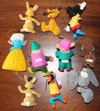 Load image into Gallery viewer, Vintage Flocked Disney Christmas Ornaments Snow White Dwarves Pluto Goofy Mickey Dumbo
