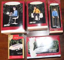 Load image into Gallery viewer, Star Trek Hallmark Christmas Ornaments Spock Kirk McCoy Enterprise Shuttlecraft Galileo lot of 5
