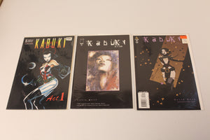 Kabuki Fear the Reaper (1994) 1, 1 Variant 1st app, Circle of Blood (1995) 1-3, 5, (1997) 9, Alchemy (2004) 6 Variant